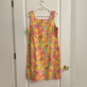 ✨ RARE Vintage Y2K Lilly Pulitzer Juice Bar Pink Yellow Shift Dress 10 LIKE NEW✨